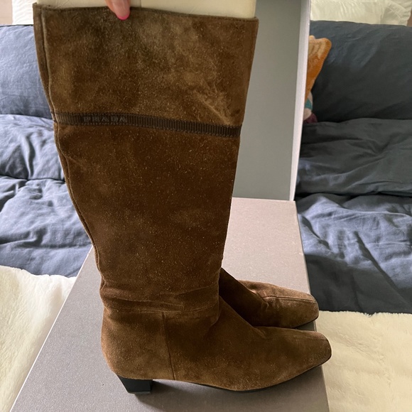 Prada Suede Square-Toe Boots - Picture 3 of 12